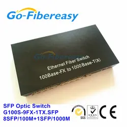 Новый Продавать 9-портовый Ethernet Коммутатор Fiber SFP 10/100 М до 100 Базы С 1 порта SFP 1000 М для RJ45 Оптический media converter