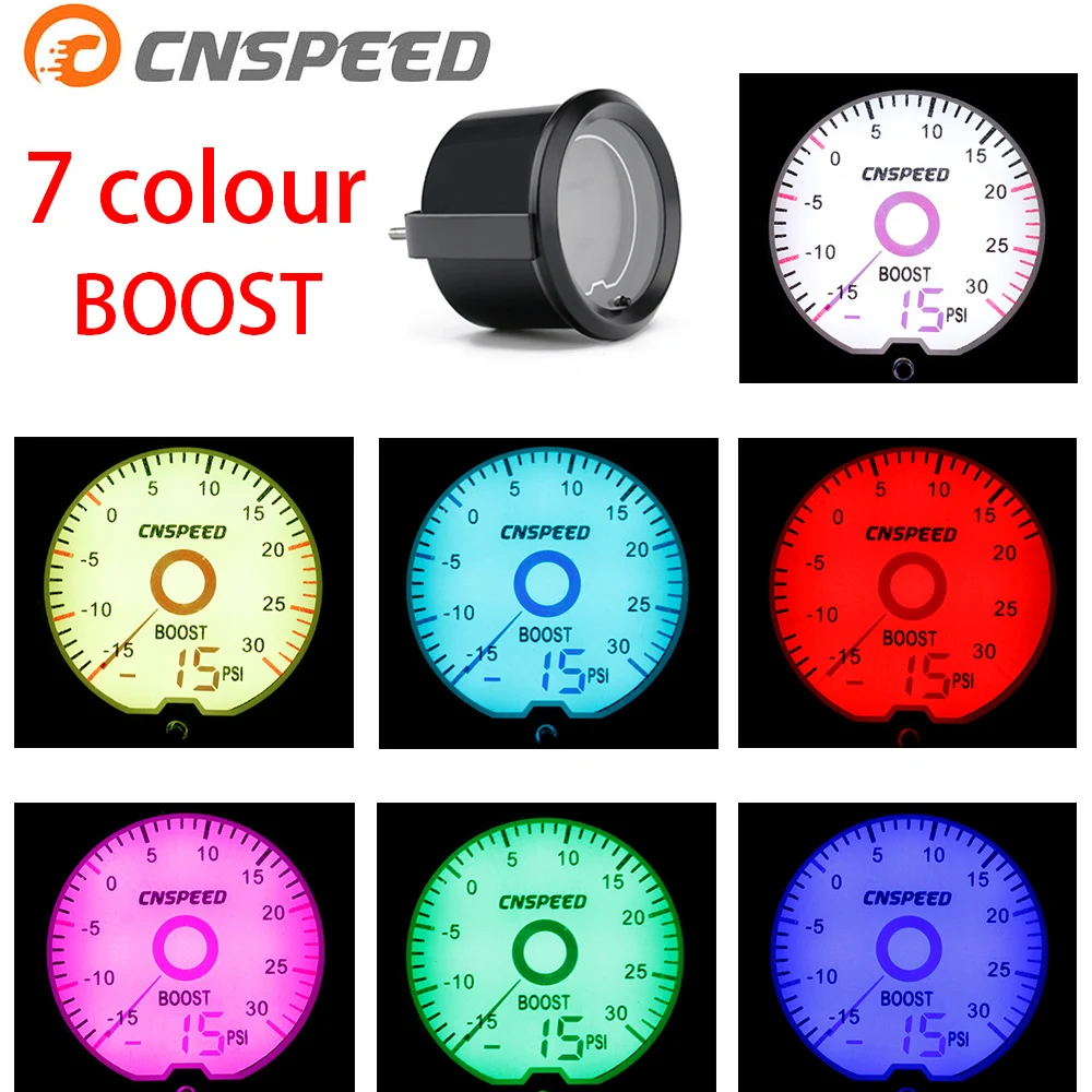 

CNSPEED 2 inch / 52mm LCD Liquid Crystal 7 Color Virtual Pointer Display Turbo Table PSI Unit Black Shell Black Circle YC101420