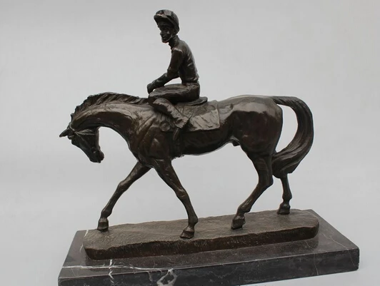 

JP S1151 12"Western Art sculpture Bronze Marble Boy Sit Horse ride a horse Statue sculptu
