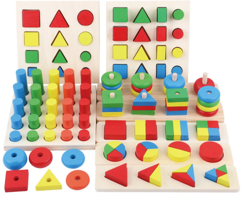 

8pcs Montessori Materials Cylinder Educational Toy Block Wood Teaching Aids Geometry Shape Baby Learning Portfolio Combination