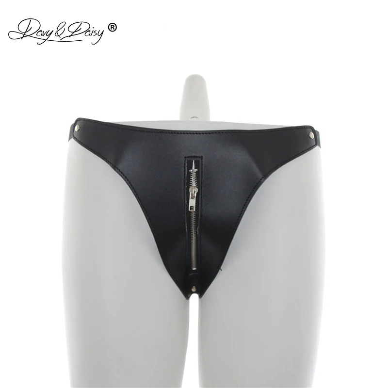 

DAVYDAISY Men Sexy Panties Latex Panties Open Crotch Zipper PU Leather Thongs Sexy Lingerie Exotic Briefs Male Underwear UN506