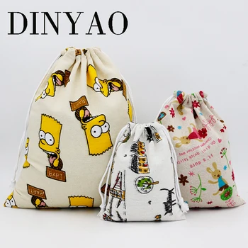安い 1ピース24*31センチ高品質安い卸売ジュートリネン巾着ポーチ包装ギフトバッグ漫画プリントビッグ化粧品袋