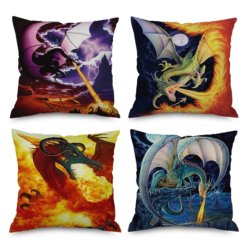 

Magic Spitfire Dragon Nordic short plush Pillow Case Polyester Decorative Throw Pillow Cover Square style-1