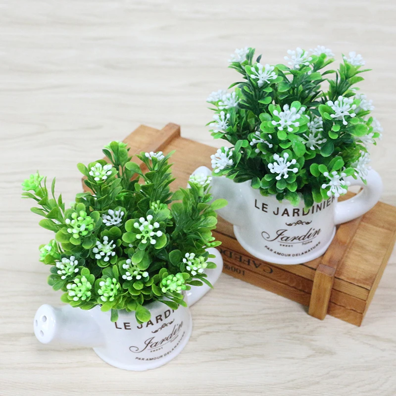 artificial plastic flowers with Ceramics vase cute artificial flower set home decoration for wedding flowers decoration (20)
