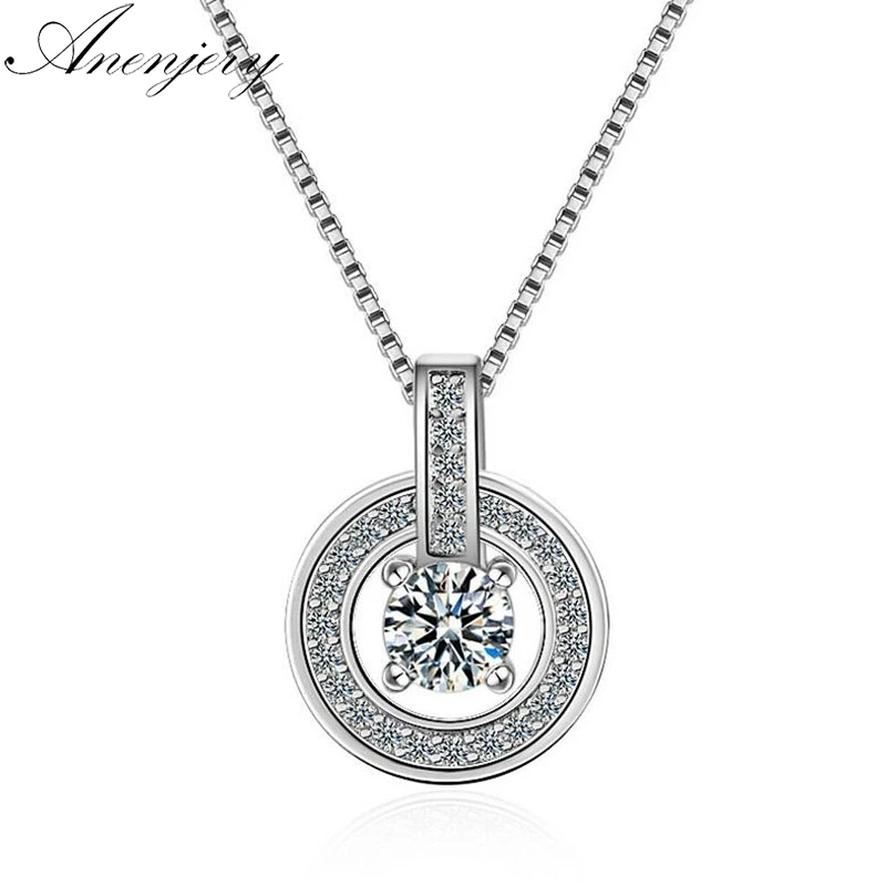 

Anenjery 925 Sterling Silver Necklace Mosaic CZ Zirconia Pendant Necklace For Women Gift Chain choker collares S-N172
