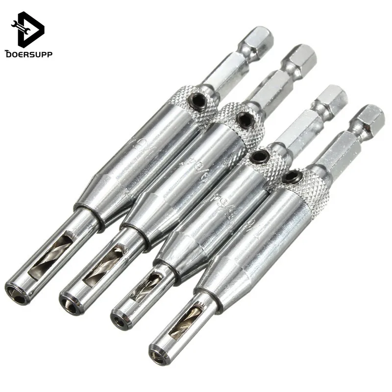 

4 pcs HSS Self Centering Hinge Drill Bits Set Door Cabinet Woodworking Punch Hole Hexagon Driller Positioning Power Tools FULI