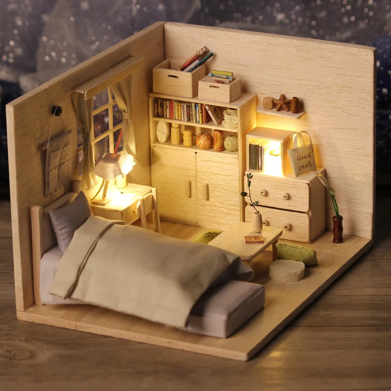3D Деревянный Miniaturas кукольный домик игрушки для детей подарки на день рождения котенок дневник кукольный дом мебель Diy Миниатюрный пылезащитный чехол