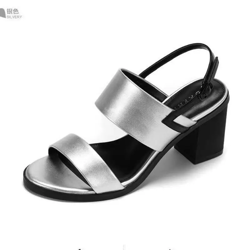 

Summer Fashion Sandals Colour Matching Comfortable Open-toed Coarse-heeled Women Shoes lady Sapato Feminino party shoes stiletto
