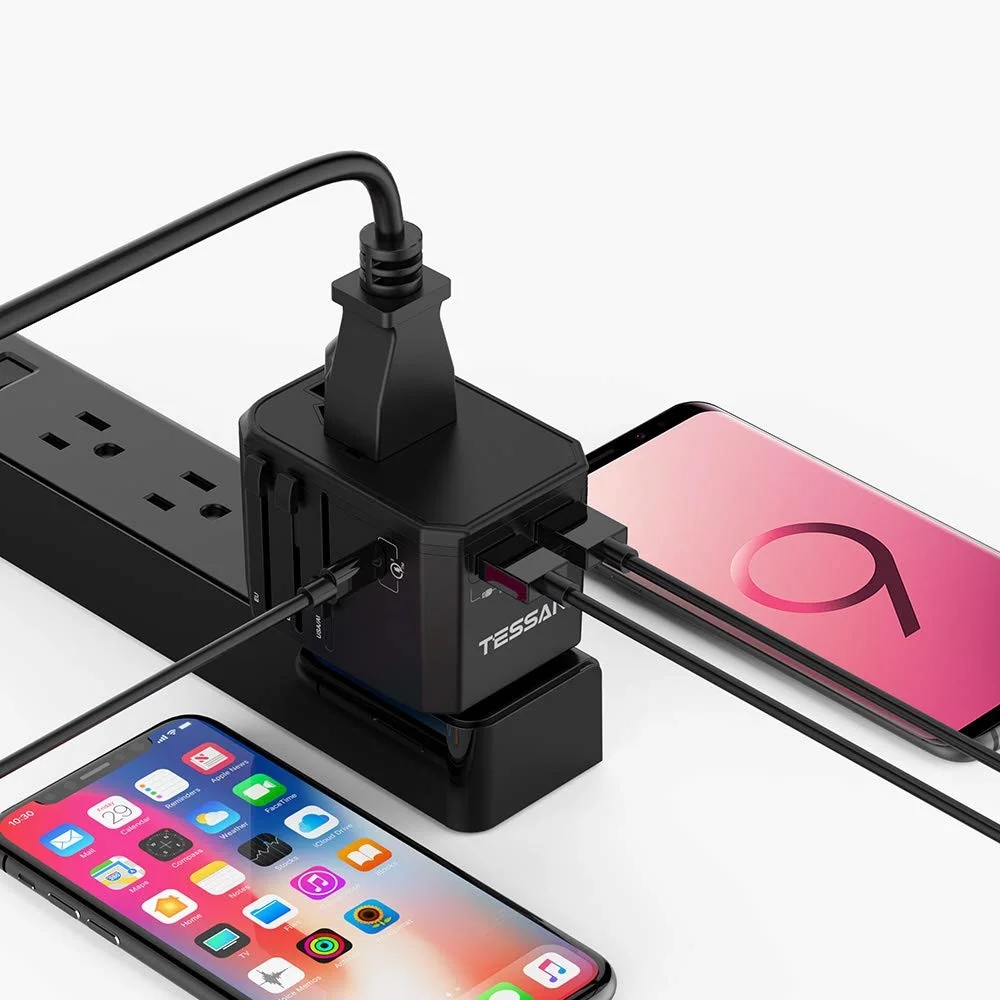 Универсальный дорожный адаптер TESSAN 3USB/2USB порта порт s Tpye C 3 0 переменного тока для