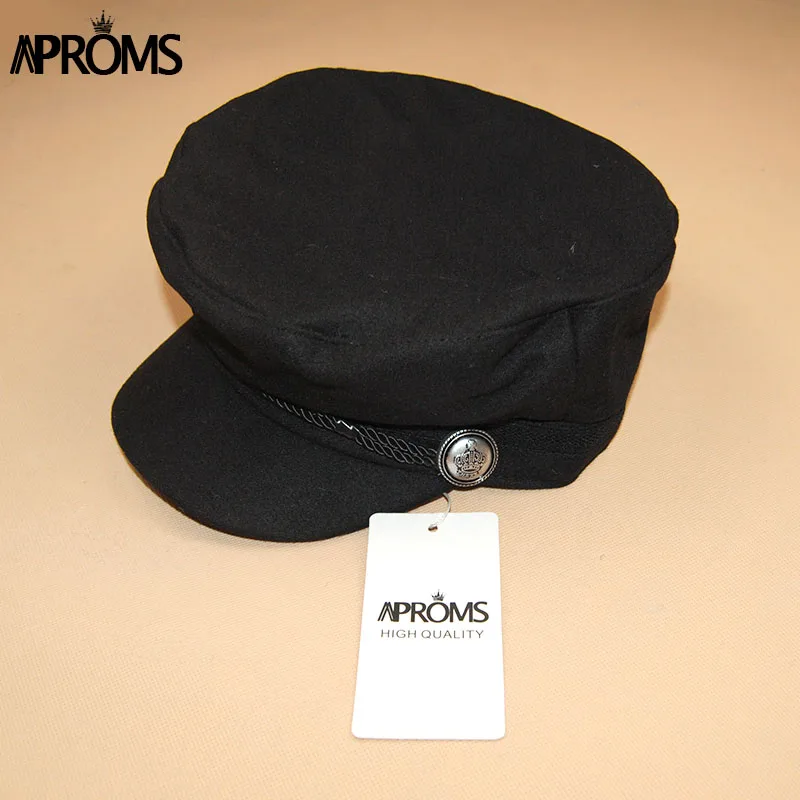 Aproms Fashion Black Hat Cap Women Casual Streetwear Solid Rope Flat Cap Elegant Autumn Winter Warm Baseball Hat Female 2017