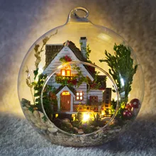 Творческий DIY кукольный домик Миниатюрный с мебели стеклянный шар пеньковая веревка светодиодный ручной работы элегантный Каса подарок игрушки для детей G015# D