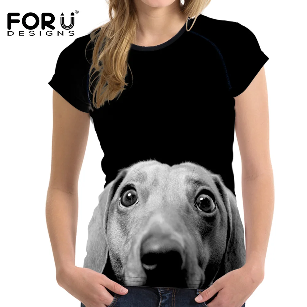 FORUDESIGNS/забавная 3D Футболка с принтом таксы и собаки Женская футболка короткими
