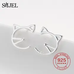 SMJEL 925 пробы Серебряные серьги для Для женщин прекрасный кот серьги корейский стиль для девочек ювелирные изделия женский серьга-гвоздик
