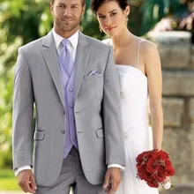 Светло-серые смокинги друзей жениха Мужские свадебные костюмы выпускного вечера(куртка+ брюки+ жилет+ галстук) NO: 089