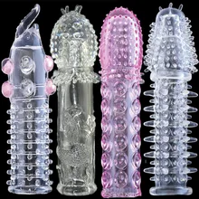 Reusable Delay condom Impotence contraceptive bold Textured extension sleeve Sex products men toys thorn dildo Sleeve