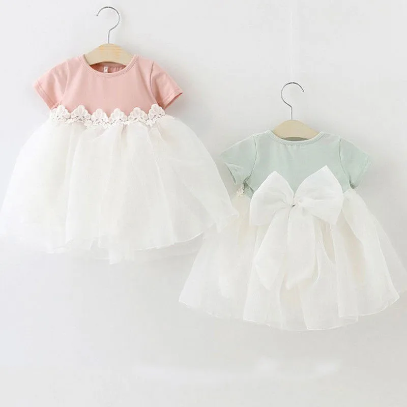 Baby Girls Toddler Dress Lace Flowers Princess Party Gown Tulle Tutu Dresses Baby Dresses Cotton O-neck Knee-length Cute Dresses