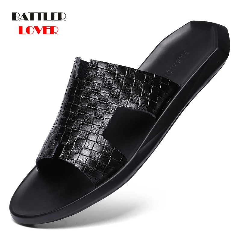 Men Geniune Cow Slides Sandals Shoes Beach Slippers Men Clip Toe Flip Flops Male Fashion Man Sandal New 2019 Summer Outdoor