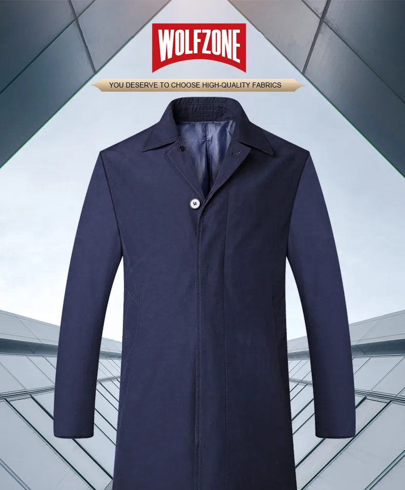2018 New Spring Mens Casual Trench Coat Khaki blue Longline Thin Windbreaker Coats  (1)