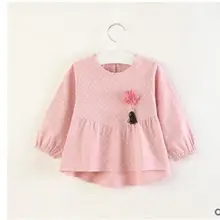 Новинка года; хлопковая рубашка в горошек для девочек; сезон весна-осень детская юбка с длинными рукавами и цветочным принтом 3 Цвета