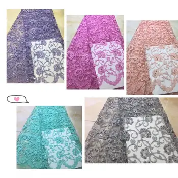 

Embroidery Sequins French Net Lace Fabric High Quality 3D Handmade Beads Tulle Lace African Lace Fabric for Nigerian Party