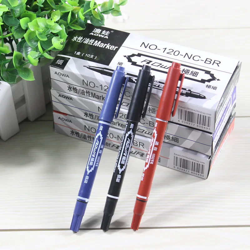

3 Pcs Twin Tip Permanent Markers, Fine Point, Marker Pen Student Learning Stationery ( Black, Blue, Red ) Ink, 0.5mm-1mm