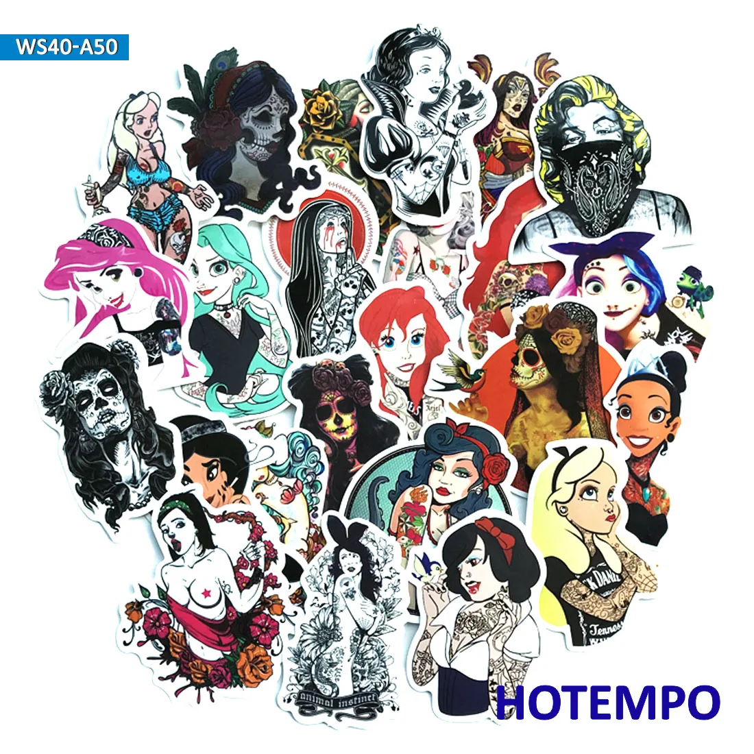 50pcs Sexy Beauty Tattoo Bad Princess Girls Stickers for Mobile Phone Laptop Luggage Guitar Case Skateboard Bike Decal Stickers 50pcs Sexy Beauty Tattoo Bad Princess Girls Stickers for Mobile Phone Laptop Luggage Guitar Case Skateboard Bike Decal Stickers