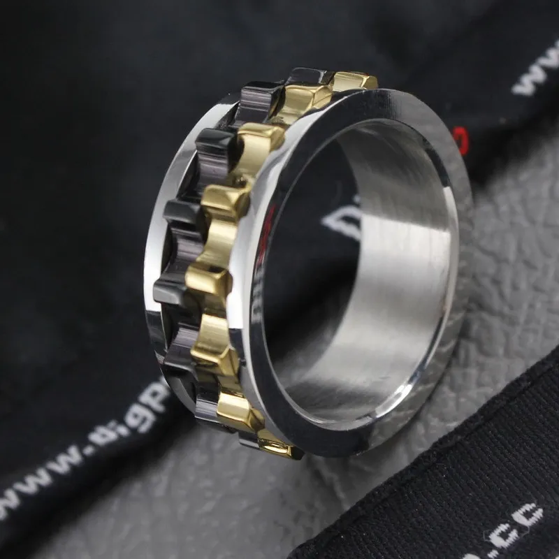 316L Black Stainless Steel Metal Gear Design Rotating Spinner Ring for
