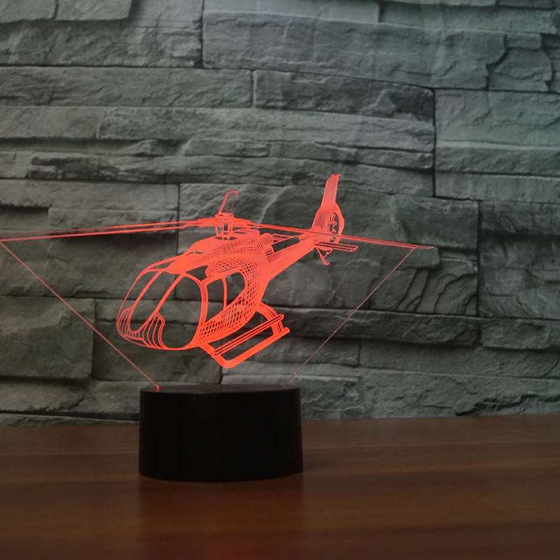 Helicopt 3D ночник светодиодный сенсорная кнопка Самолет настольные лампы 7 цветов Изменение USB Вертолет светильник Рождество Дети подарки