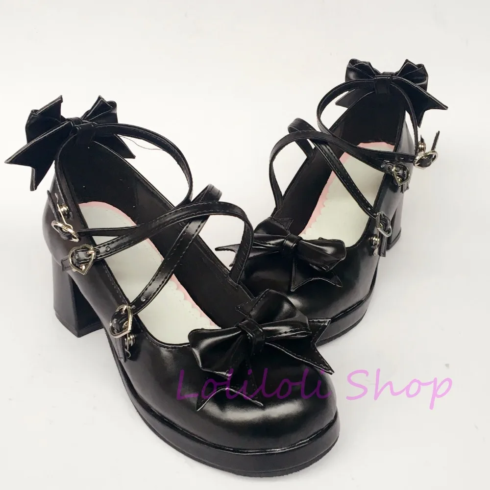 Princess sweet lolita shoes loliloli yoyo black bright skin customized