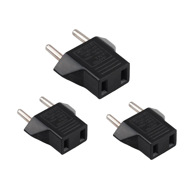 3pcs Black 6a Us To Eu Adapter Plug Usa Euro Europe Wall 3pcs Black 6a Us To Eu Adapter Plug Usa Euro Europe Wall Charge Outlet 2 Flat Pin Round Socket Ru Es