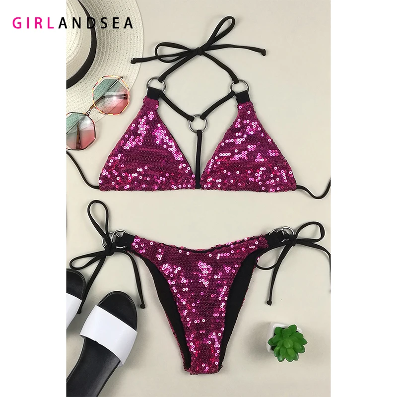

GIRLANDSEA New 2019 Low-waisted Bikini Set Solid Swimsuit