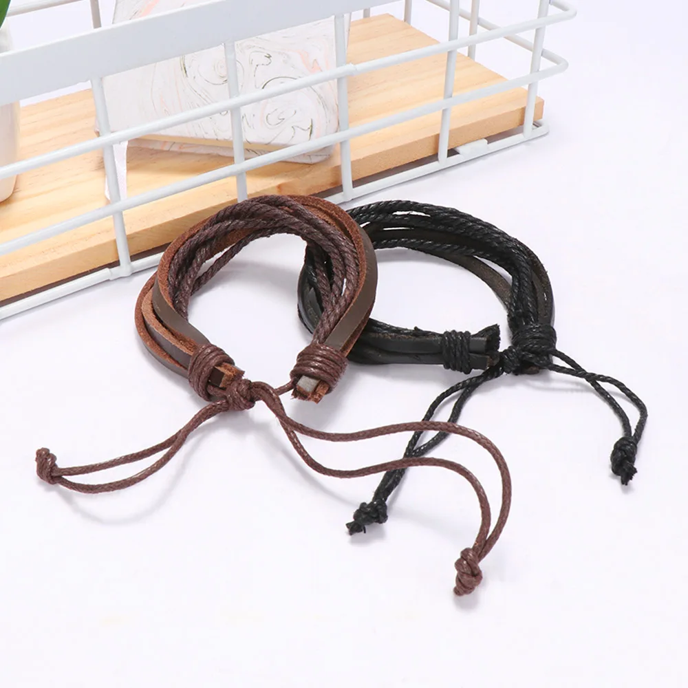 1 шт. модный кожаный браслет популярный кожаный Воск Веревка вязание досуг мужчины и женщины винтажный Шарм многослойный