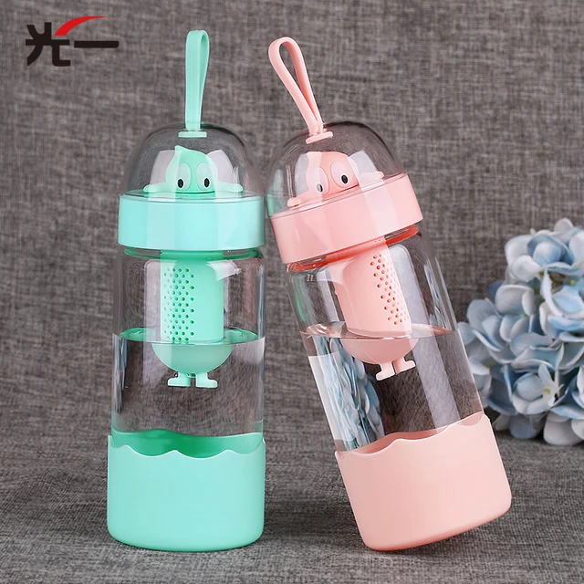 370ML Baby Glass Feeding Cup with Filter Leak poof Student Bottle Cute