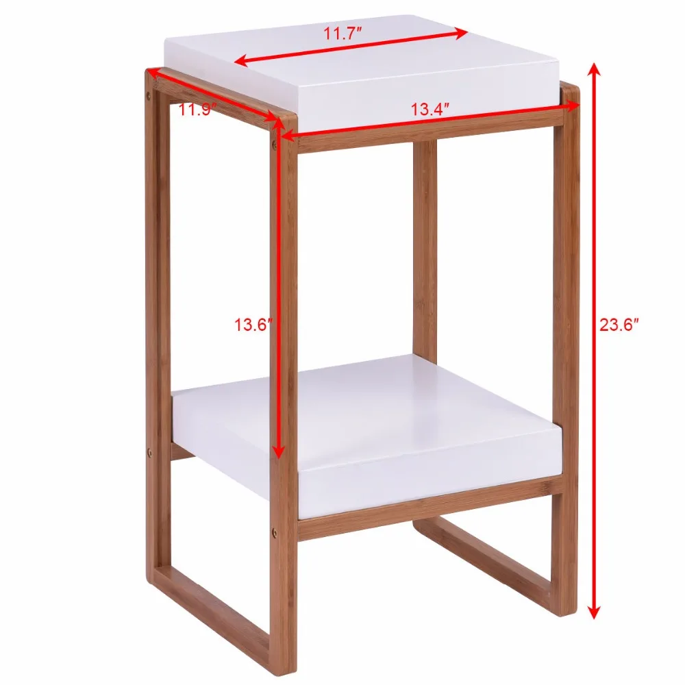 Goplus الجانب نهاية الجدول اللكنة القهوة الجدول الخيزران الخشب تخزين حامل الحديثة المنزل عرض الرف الأبيض منضدة HW55477