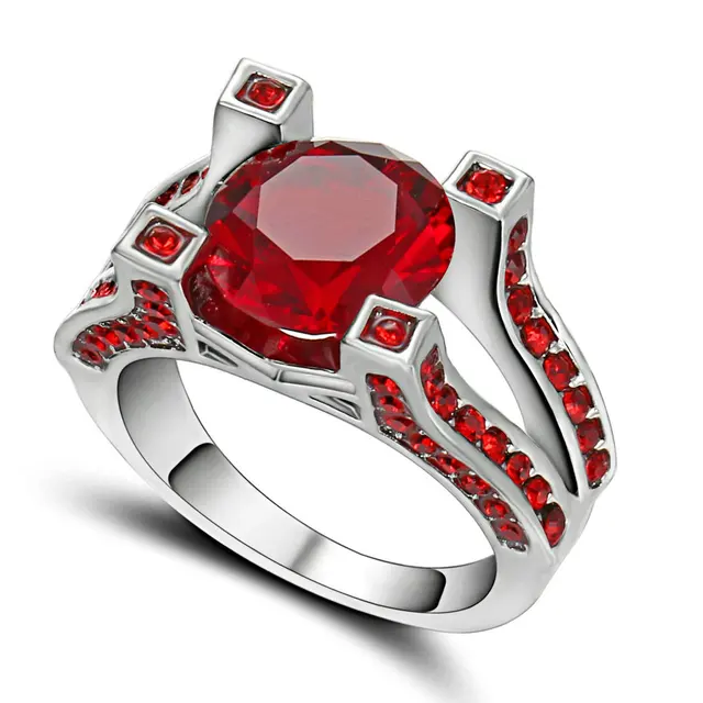 Vintage Female clear AAA red gem Ring Black Gold Silver Filled colour ...