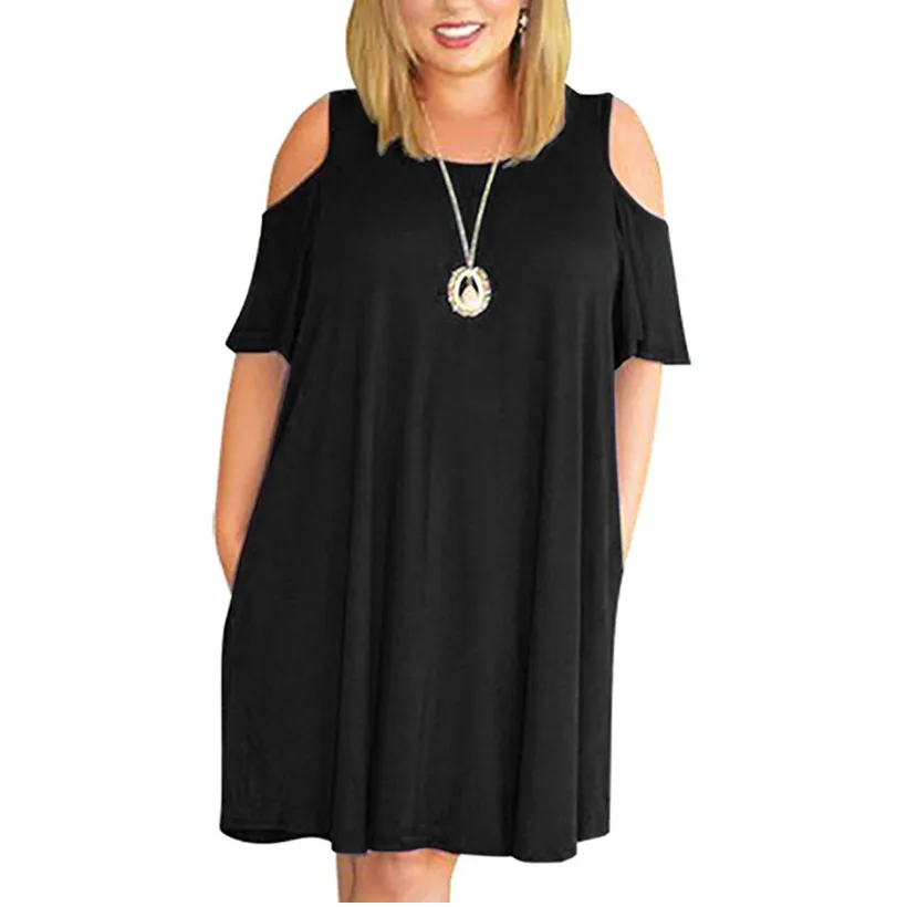 

Women Summer Cold Shoulder Tunic Top Swing T Shirt Loose Dress Plus Size Women Clothing Plus Size Dresses For Women 4XL 5XL 6XL