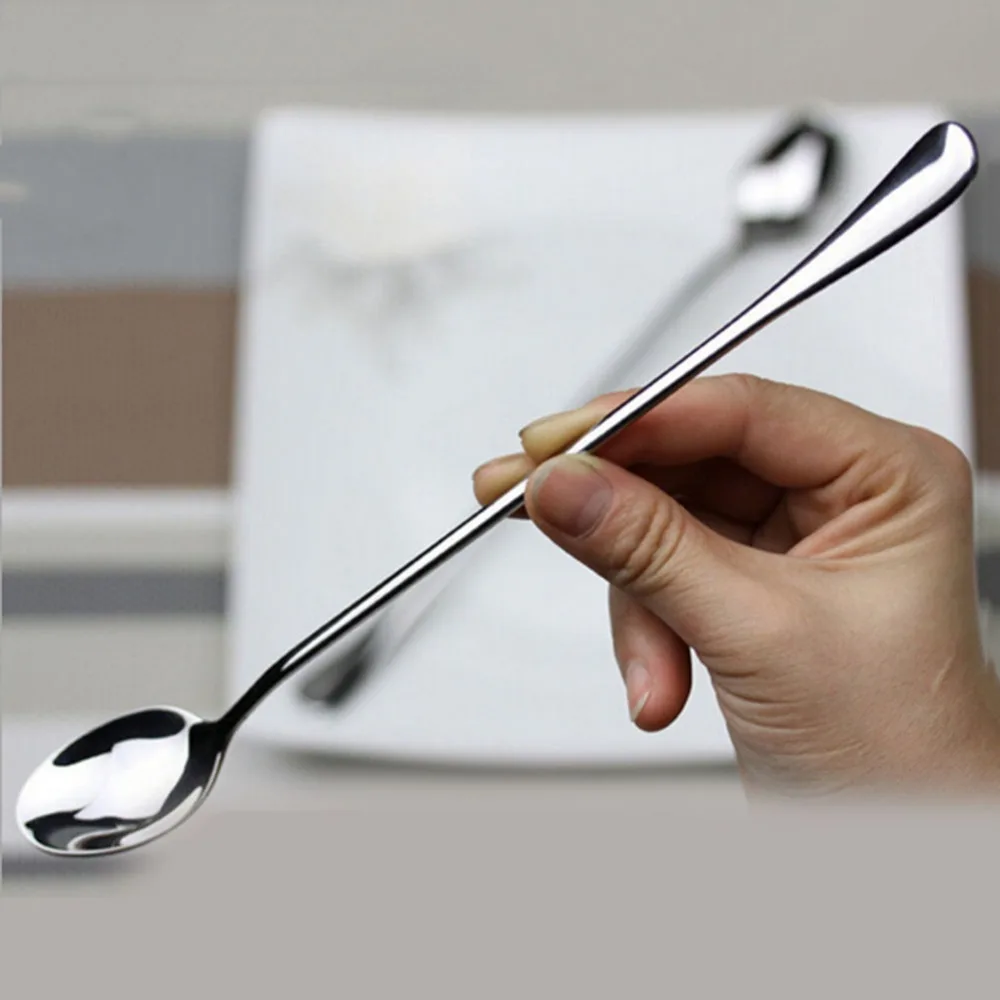 

2PCS Super Long Handled Stainless Steel Iced Cream Tea Spoons Spoon Coffee Spoons New D1