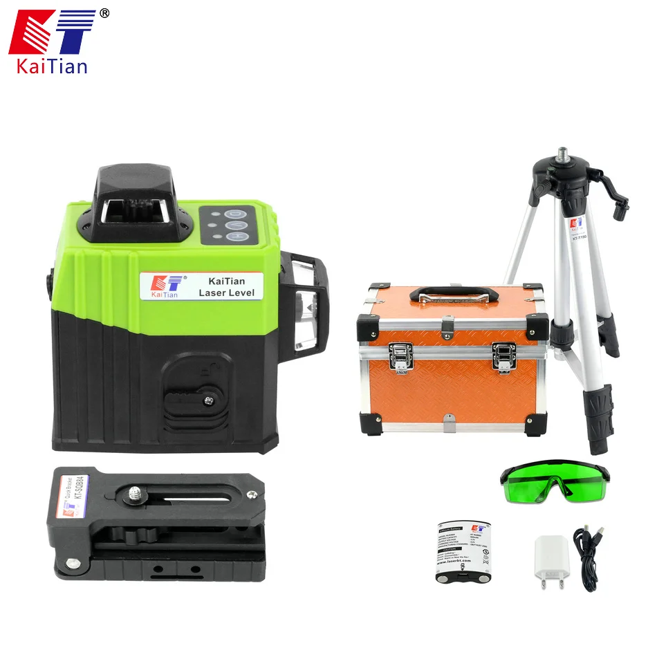 

KaiTian 8 Line/Green/Laser Level Tripod EU Self-Leveling 360 Vertical 532nm Horizontal Laser Cross Beam Line Building Tool Level