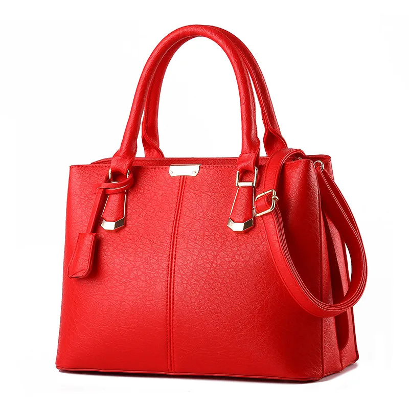 

Elegant Simple Women Handbag Fashion Plain Shoulder Bag Stylish Embossing PU Leather Large Hand Bag Ladies Red Black Party Bag
