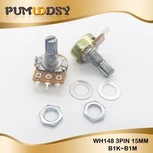 5 шт. WH148 3pin B1K B2K B5K B10K B20K B50K B100K B250K B500K B1M потенциометра 15 мм вал с гайками и шайбами