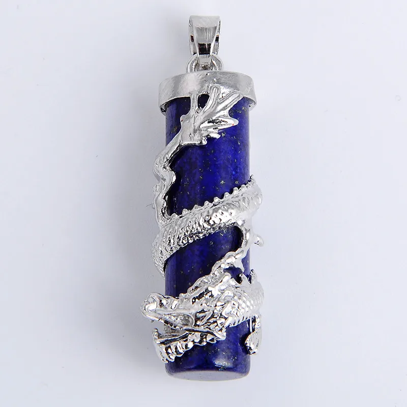

Dragon Wrapped Necklaces Pendants Natural Stone Tiger eye White Crystal Lovers Gift Jewelry Column Bead Charms Pendulum Pendant