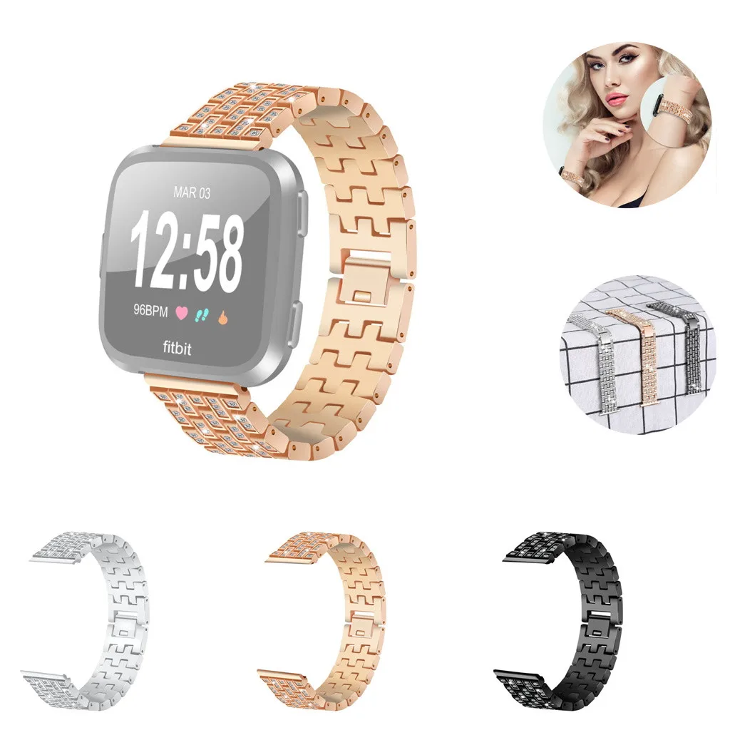 

Smartwatch Strap Smartband band Luxury Crystal Alloy Replacement Watch Band Wrist For Fitbit Versa Lite Wristband Smartwatch