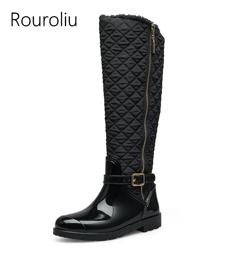 Rouroliu Women Tall Winter Rain Boots Non slip Side Zipper Rainboots ...