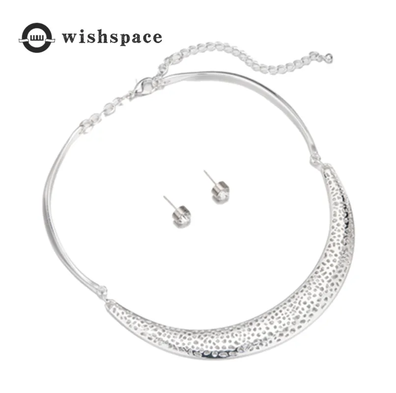 

America and Europe pop exaggerated atmospheric alloy polishing brief paragraph earrings necklace set of jewelry
