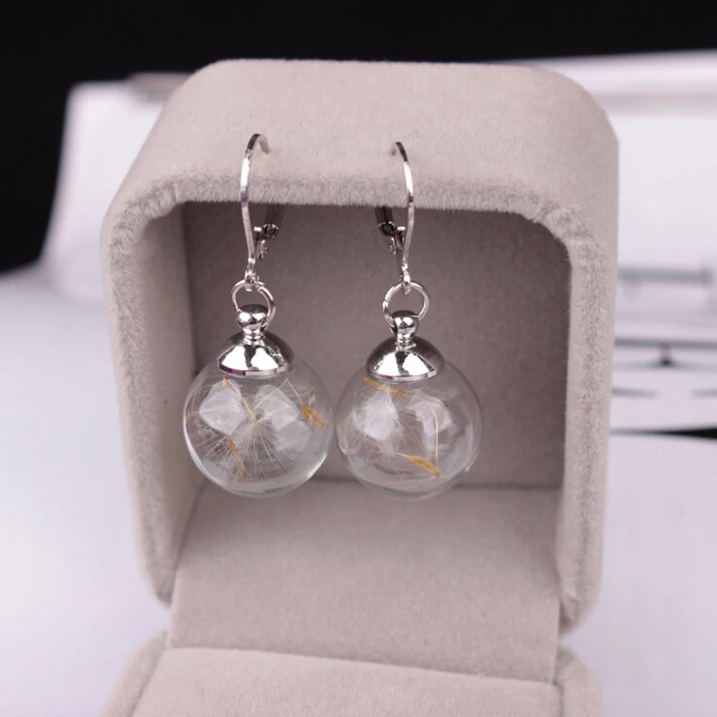 Новые популярные 1 пара стеклянных шариков серьги Одуванчик завод Сушеный Цветок Серьги гвоздики