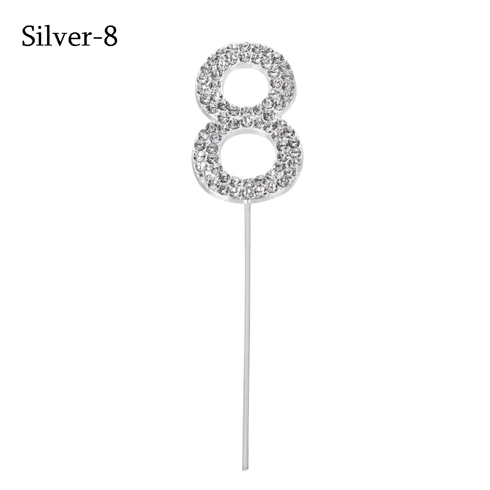 8 Silver 1 шт цифра "0-9" Топпер для торта золотистый, серебристый, цвета алмаза-Шипованный кекс десерт юбилей день рождения украшения свадебные принадлежности - Цвет: 8 Silver