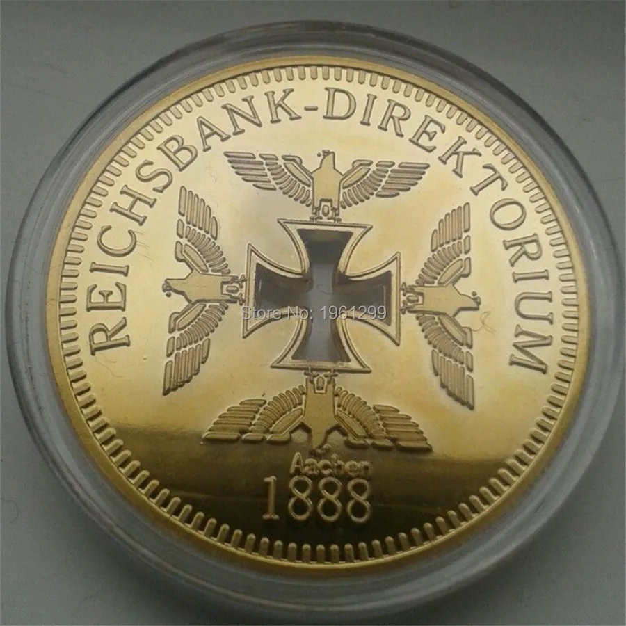 Золотой плакированный Рейхсбанк Aachen 1888 Сувенирная монета 1 шт./партия 999/1000, Deutschland цинковый Крест Очень редкая монета