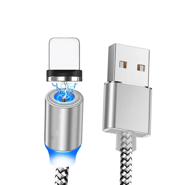 1 м Магнитный кабель для мобильного телефона, зарядное устройство, Micro USB кабель для быстрой зарядки, type C USB C кабель для передачи данных для iPhone xs xr samsung S9 - Цвет: Серебристый