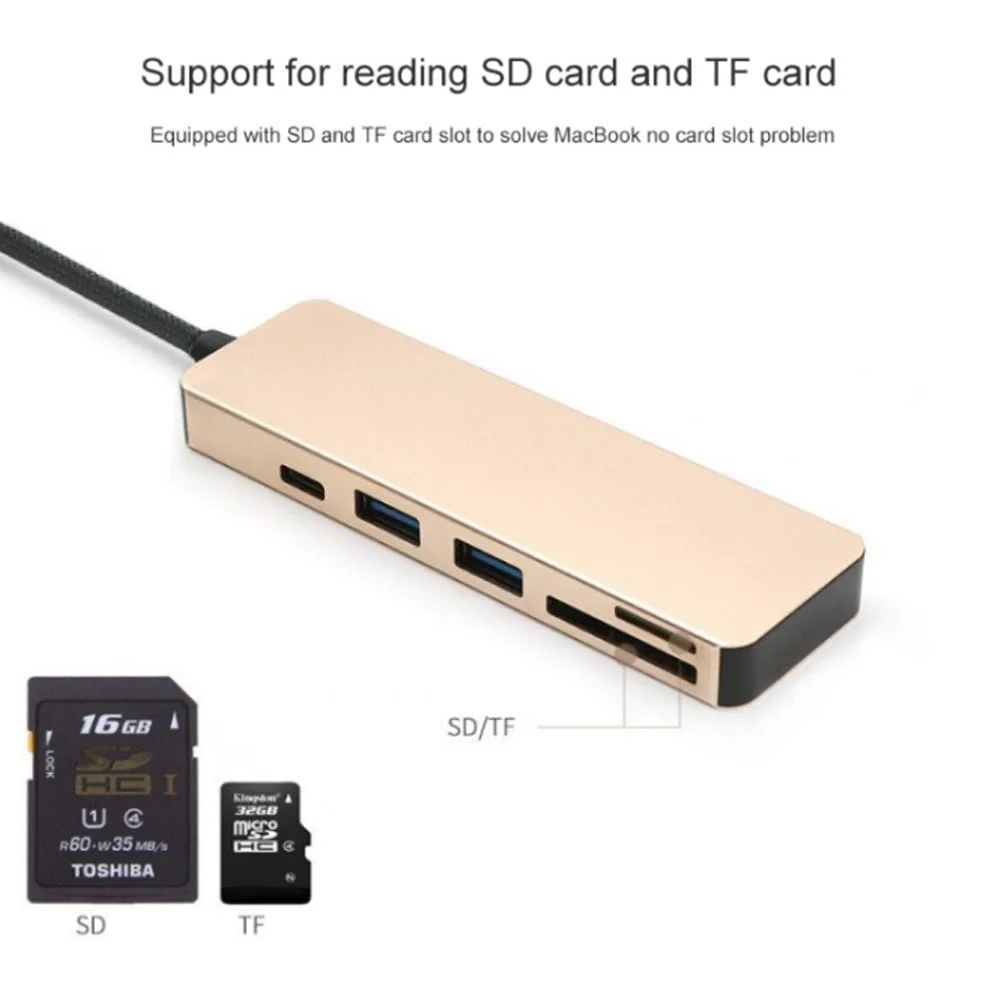 5 в 1 type-C USB C до 4K HDMI адаптер двойной USB 3,0 концентратор с TF SD кард-ридер