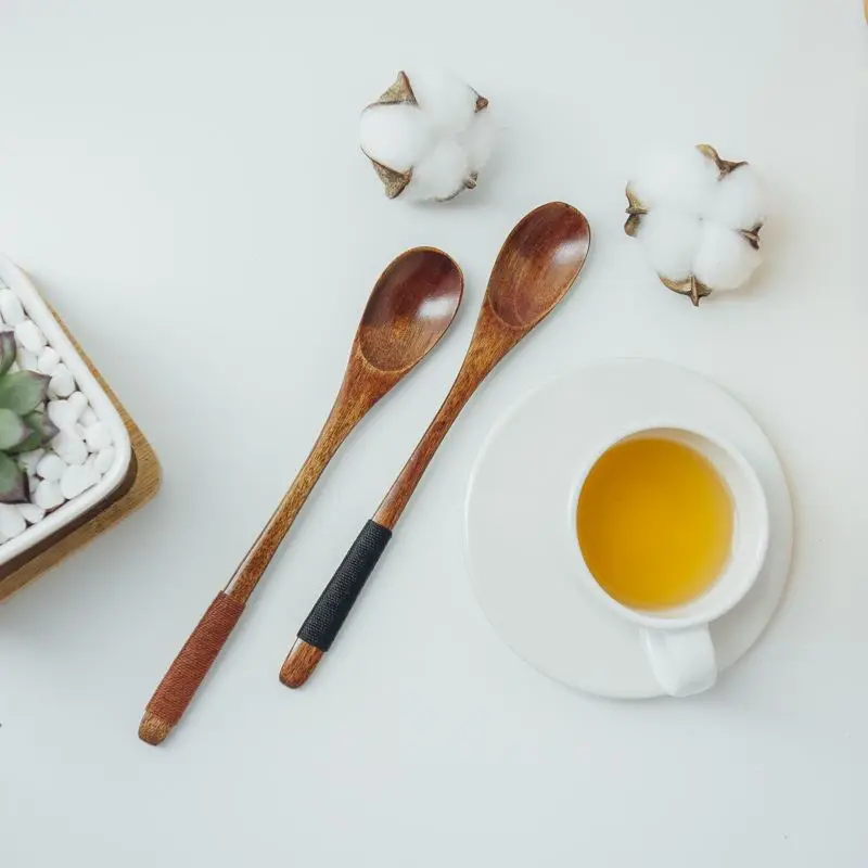6PcsSet Long Handled Wooden Spoons Honey Coffee Tea Spoon Set Wood Cutlery Kitchen Tableware Spoon For Soup Dessert Ice Cream (4)